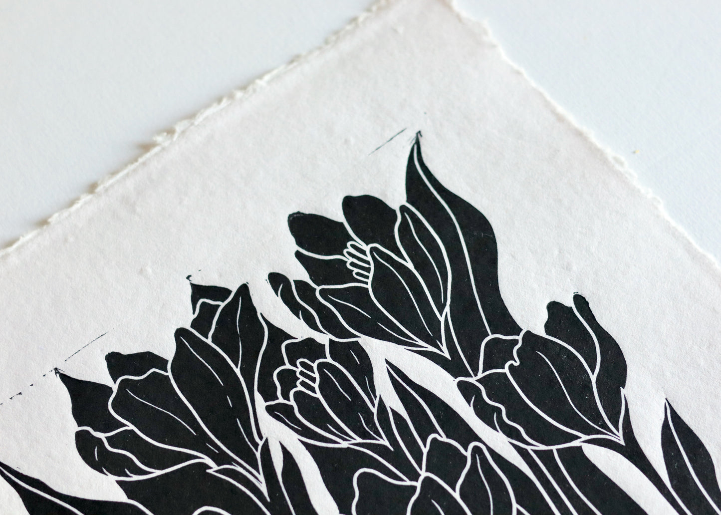 Joy Bloom Crocus Flowers Linocut | Hand printed on A4 Cotton Rag Paper