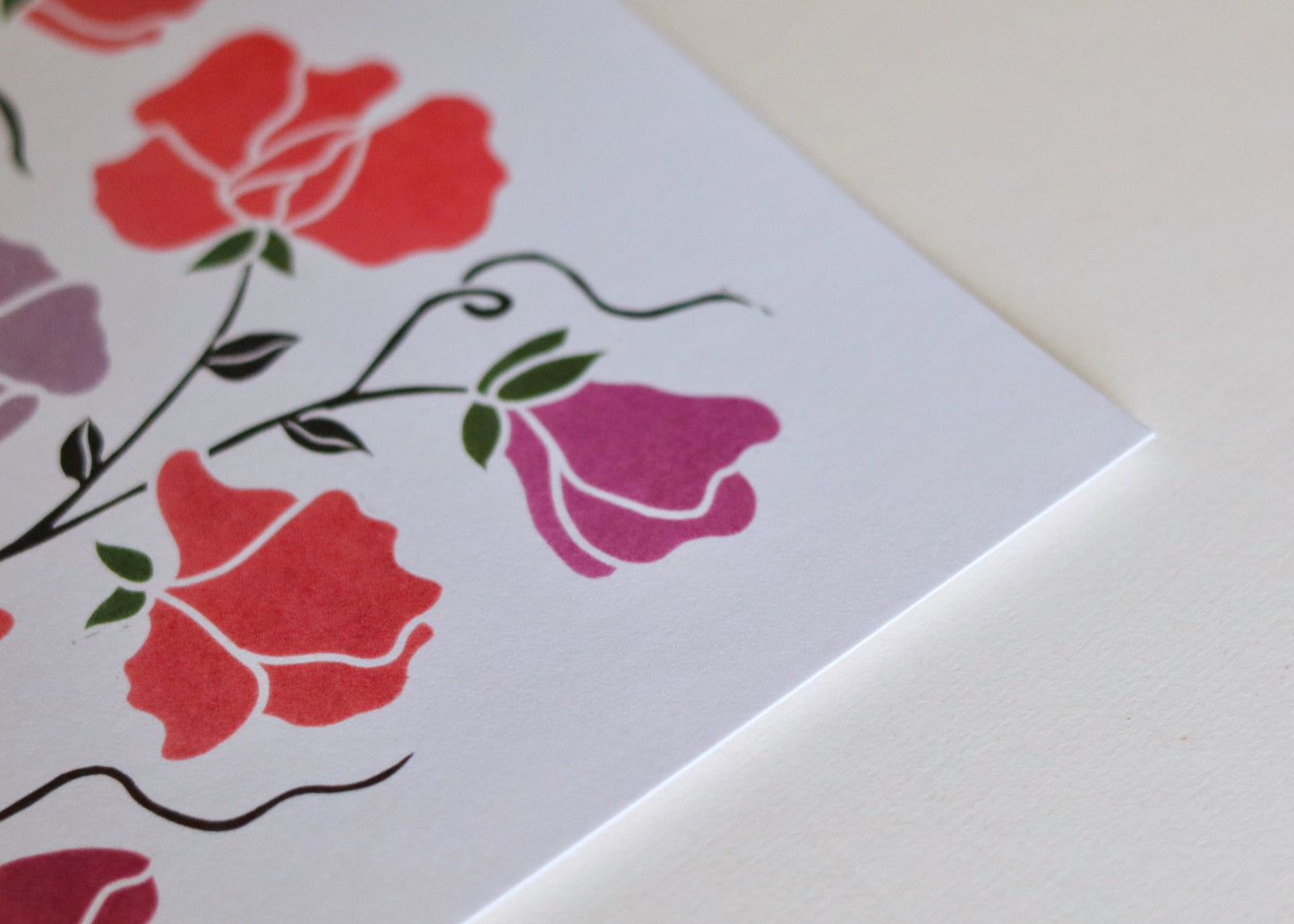 Joy Bloom Sweet Peas Linocut | A5 or A4 Art Print on Cotton Paper