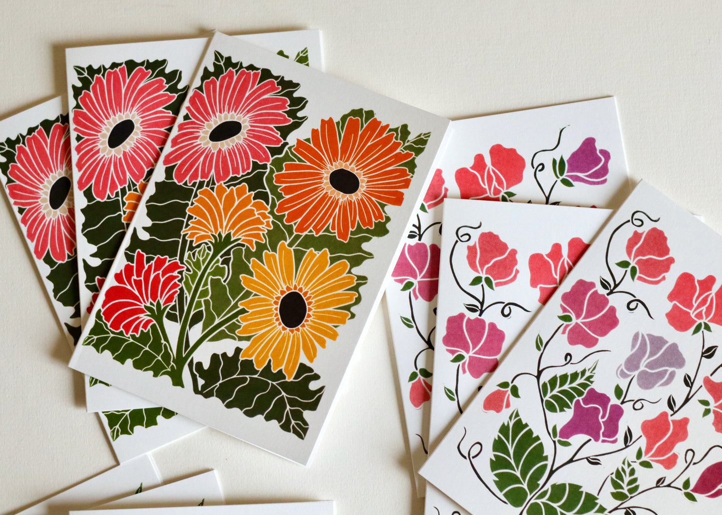 Linocut Joy Bloom Flower Notecards | Set of 12 Notecards & Envelopes