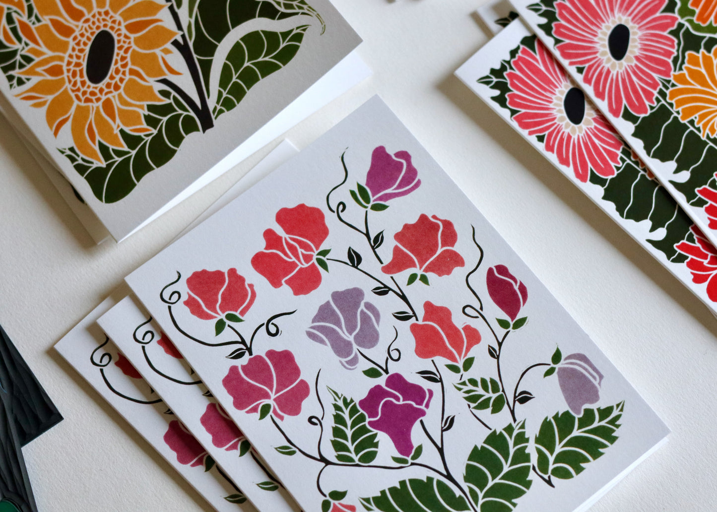 Linocut Joy Bloom Flower Notecards | Set of 12 Notecards & Envelopes