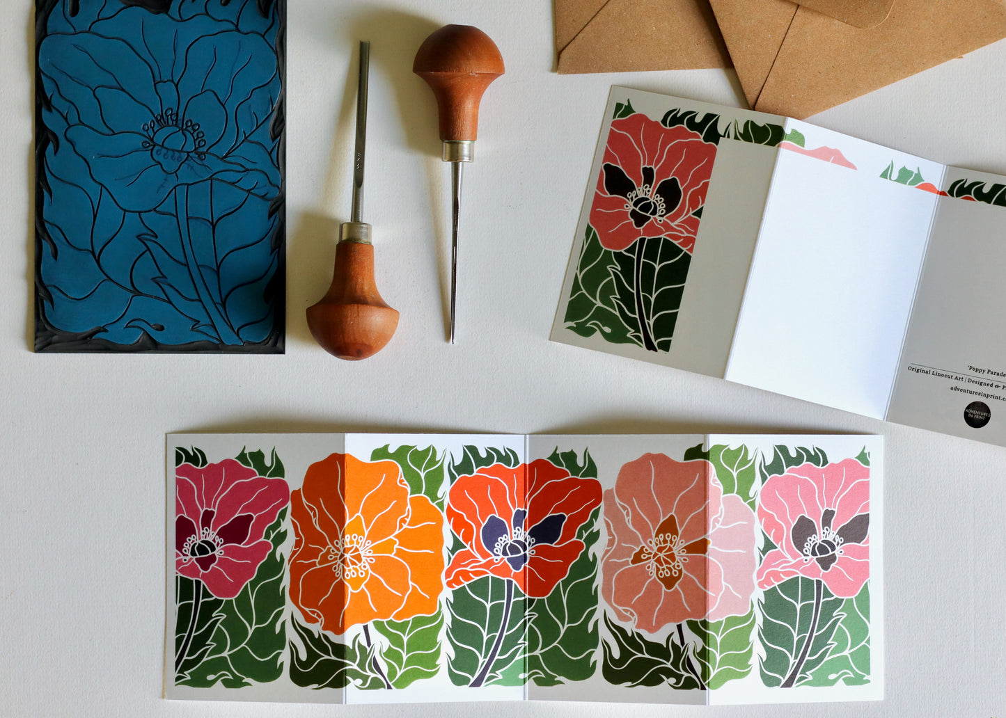 Poppy Parade Concertina Card | Single Card & Envelope
