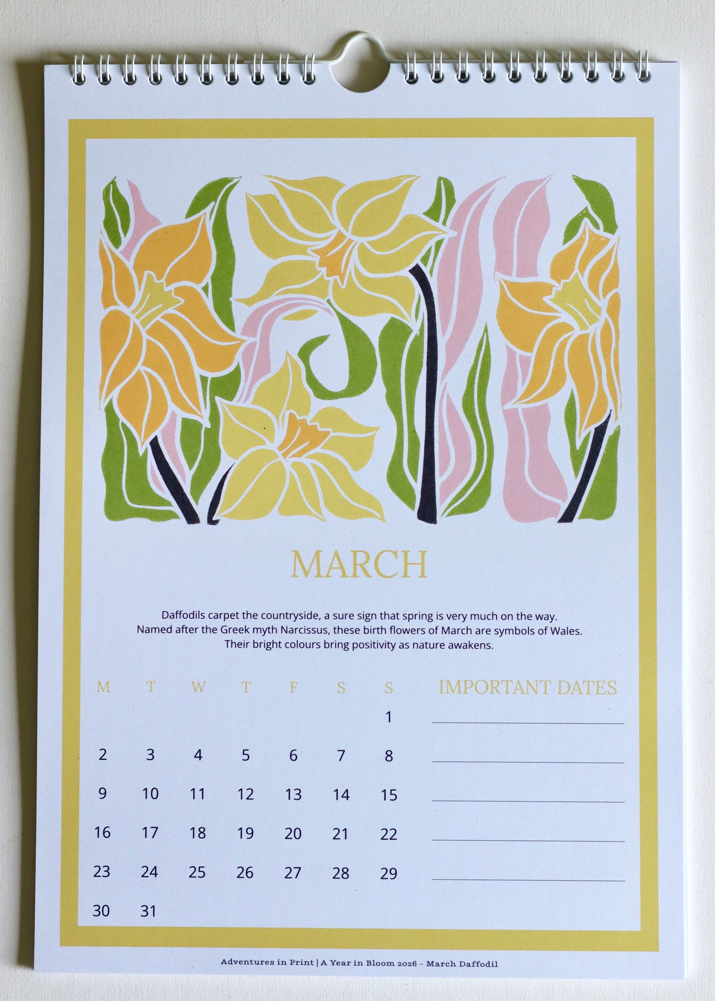 A Year in Bloom Hanging Wall Calendar 2026
