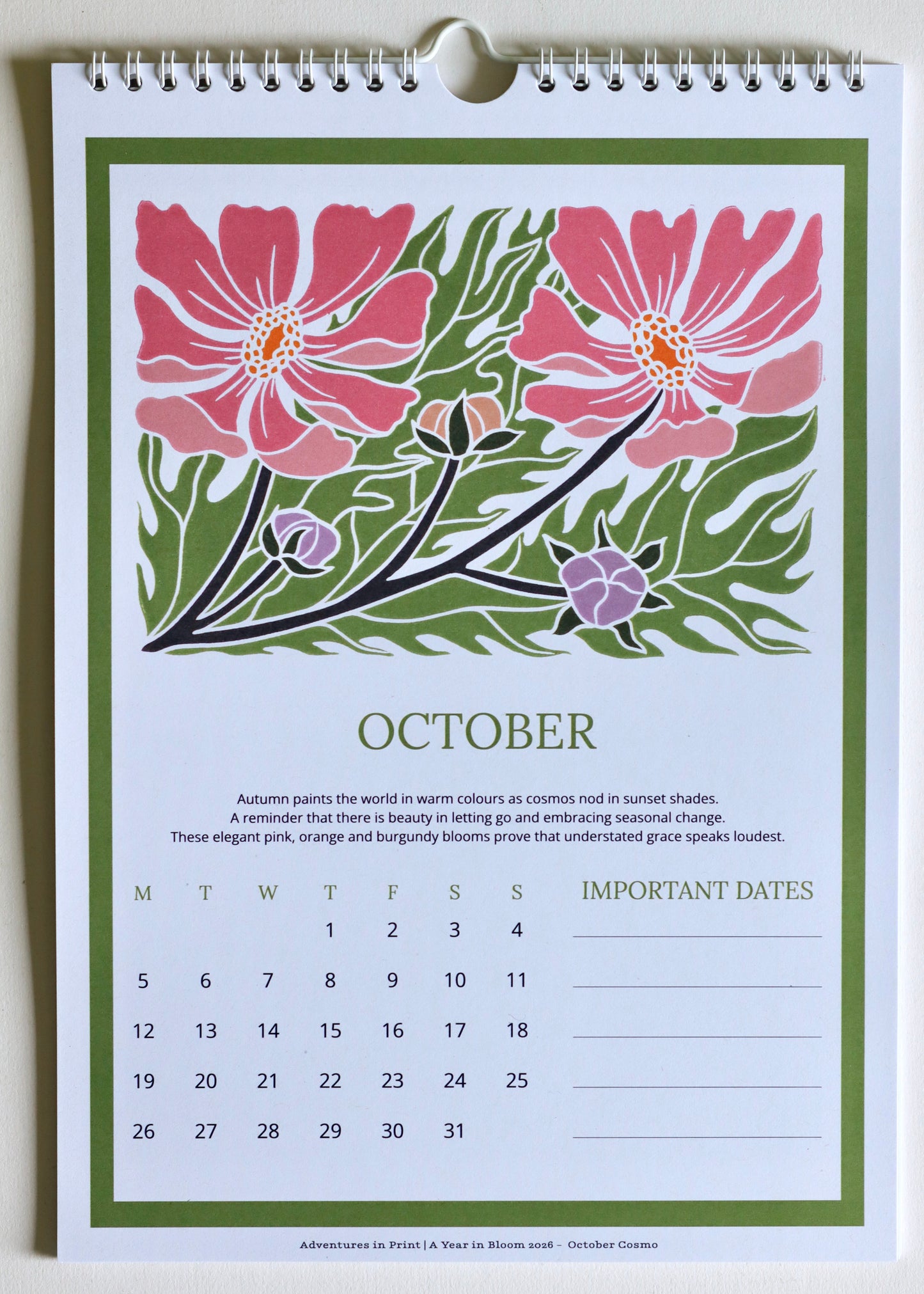 A Year in Bloom Hanging Wall Calendar 2026