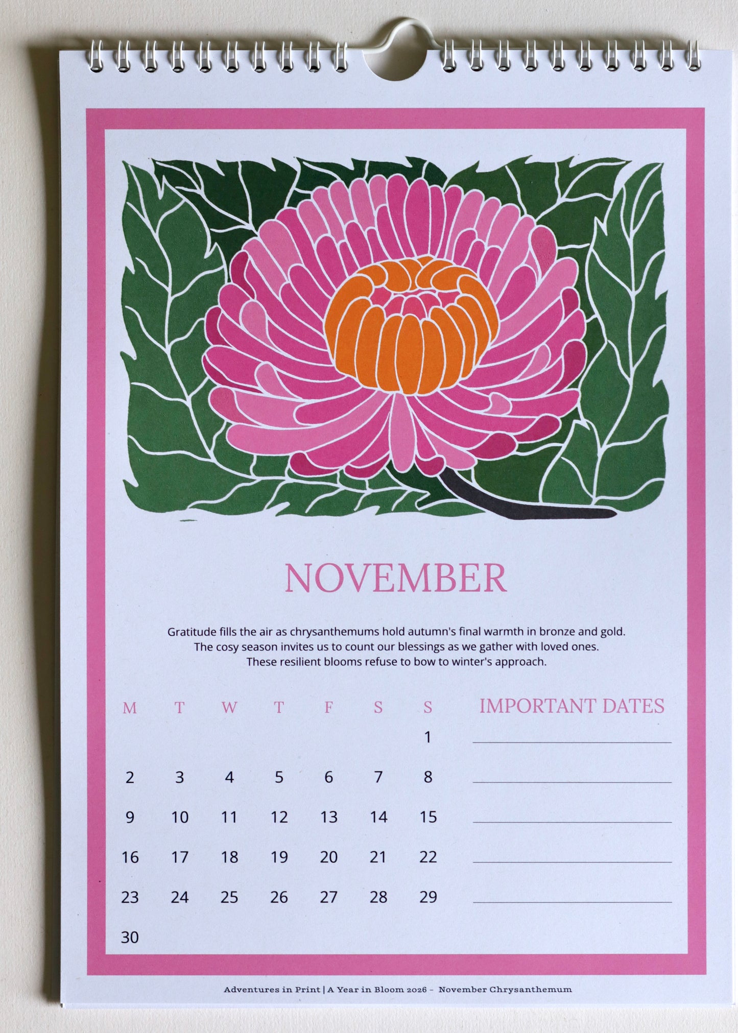 A Year in Bloom Hanging Wall Calendar 2026