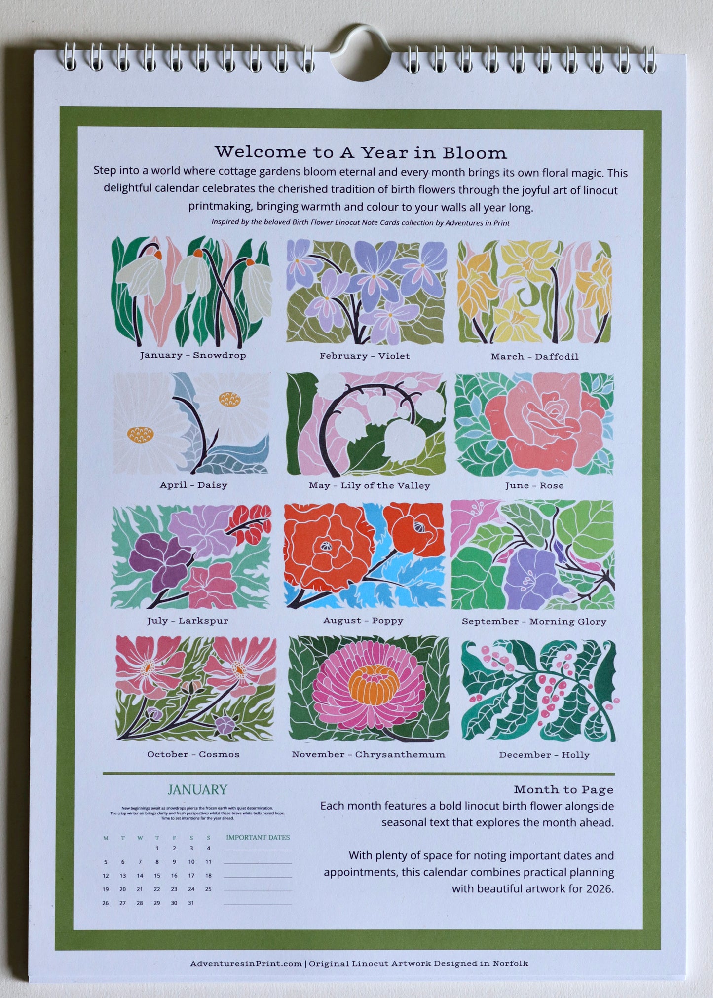 A Year in Bloom Hanging Wall Calendar 2026