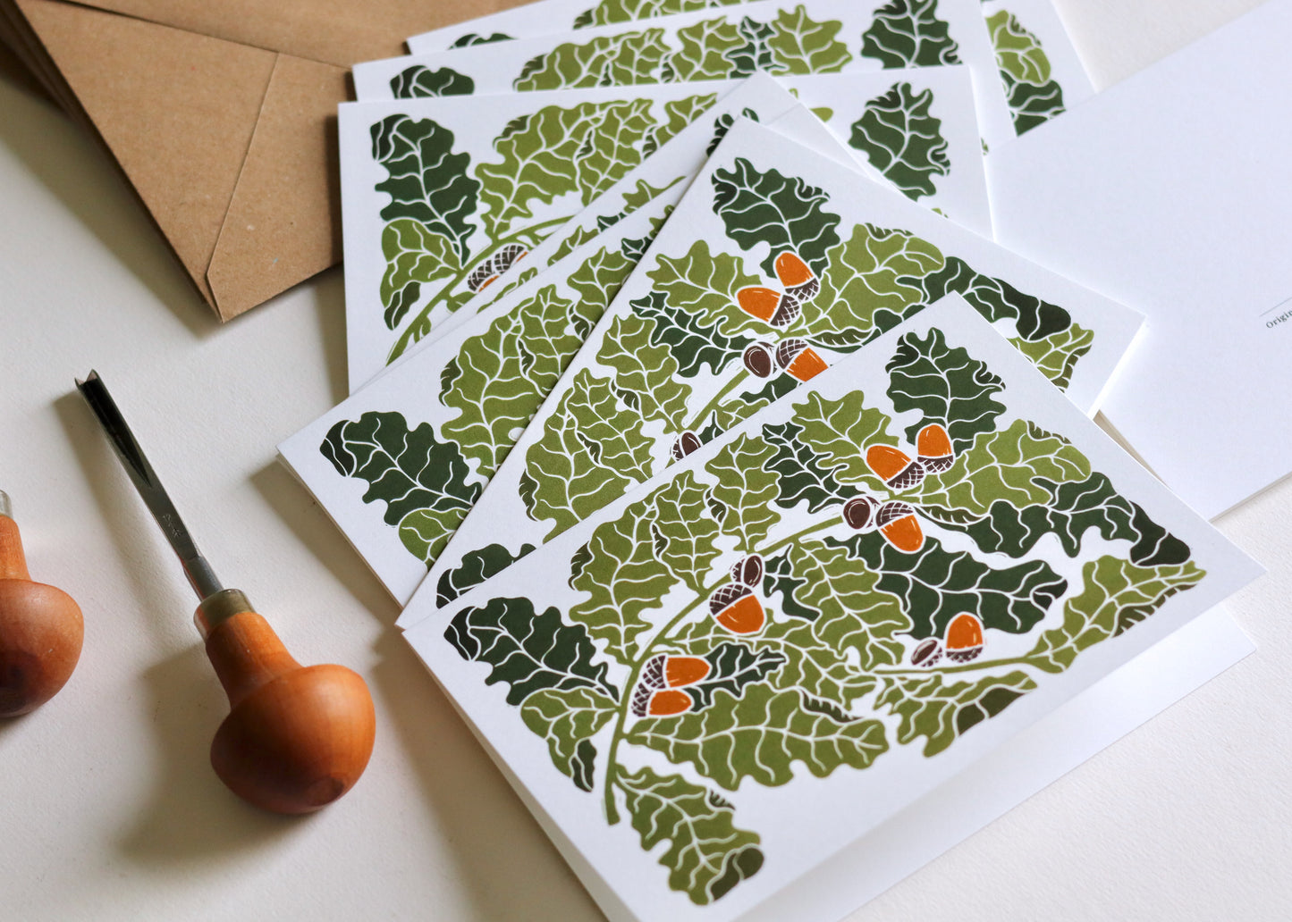Autumn Oak Leaves & Acorns Notecards | Set of 8 Notecards & Envelopes