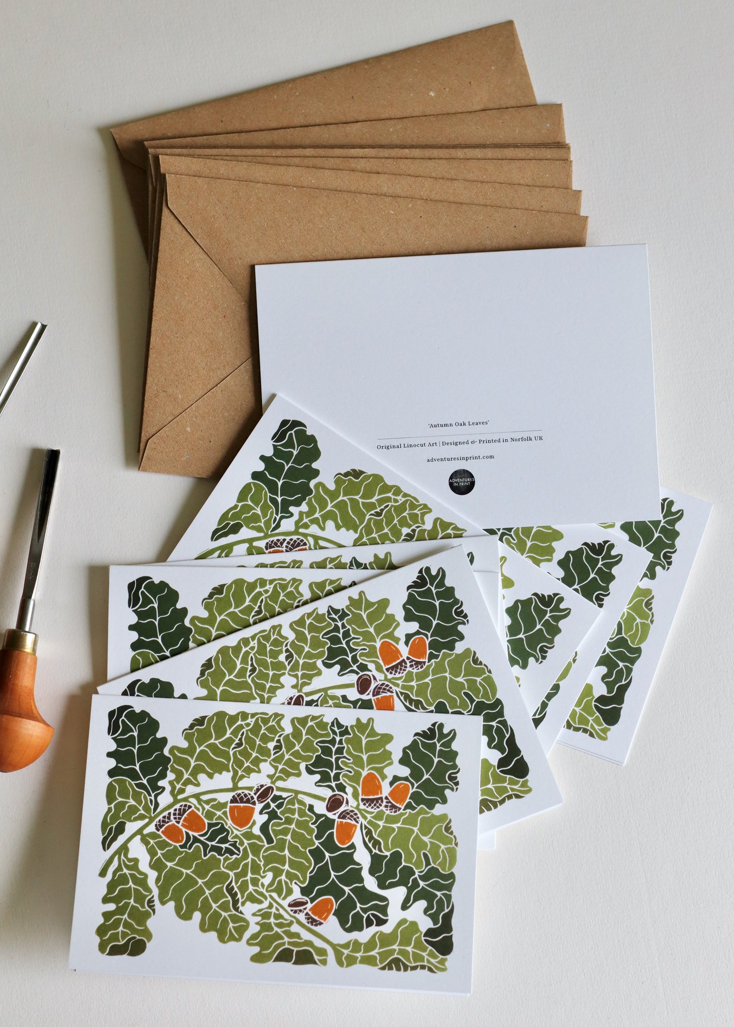 Autumn Oak Leaves & Acorns Notecards | Set of 8 Notecards & Envelopes