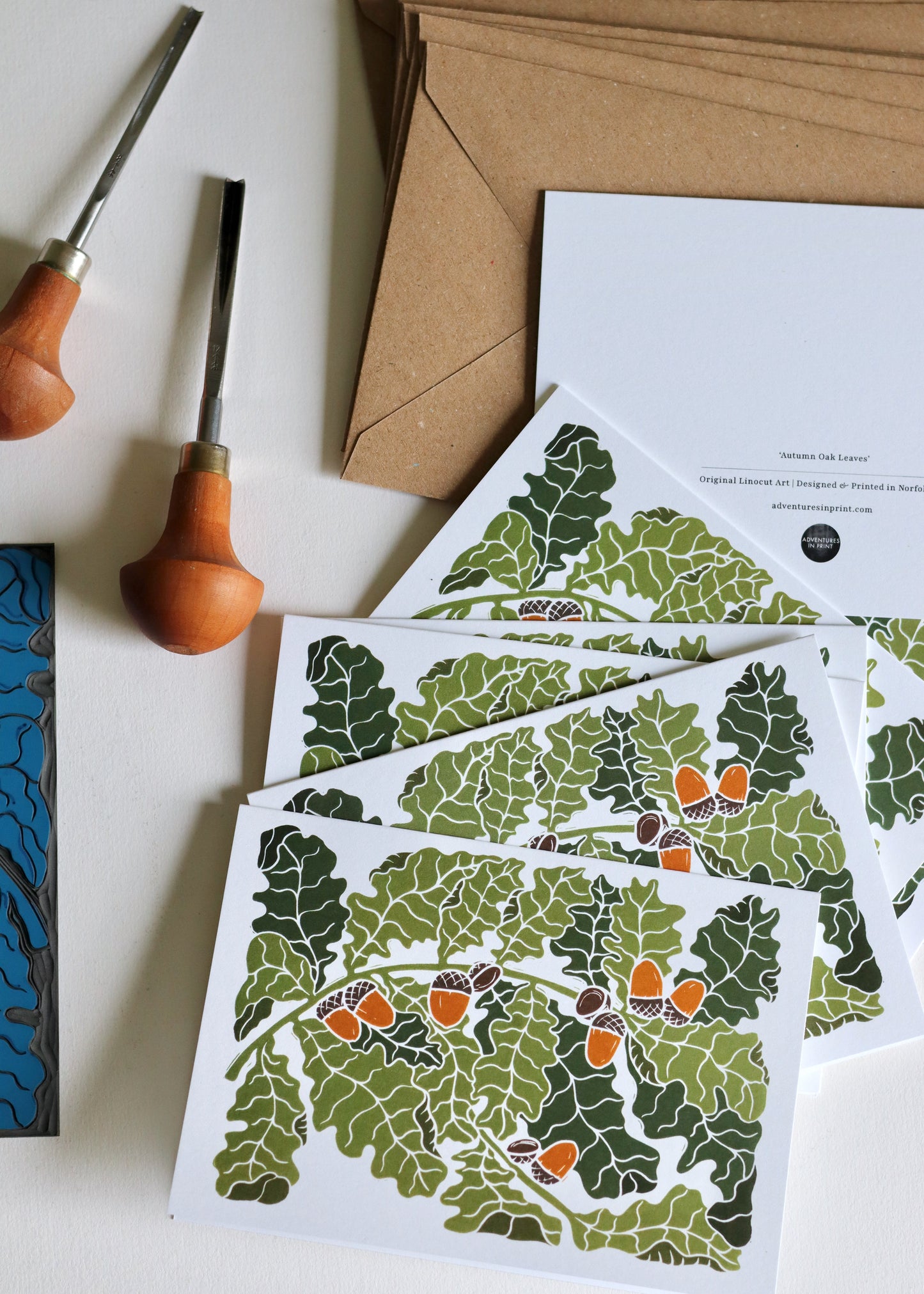 Autumn Oak Leaves & Acorns Notecards | Set of 8 Notecards & Envelopes