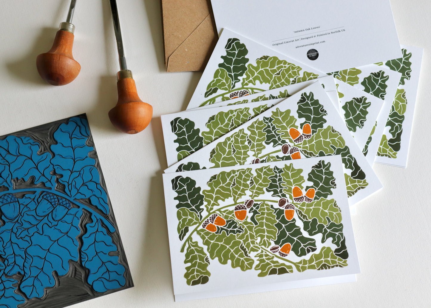 Autumn Oak Leaves & Acorns Notecards | Set of 8 Notecards & Envelopes