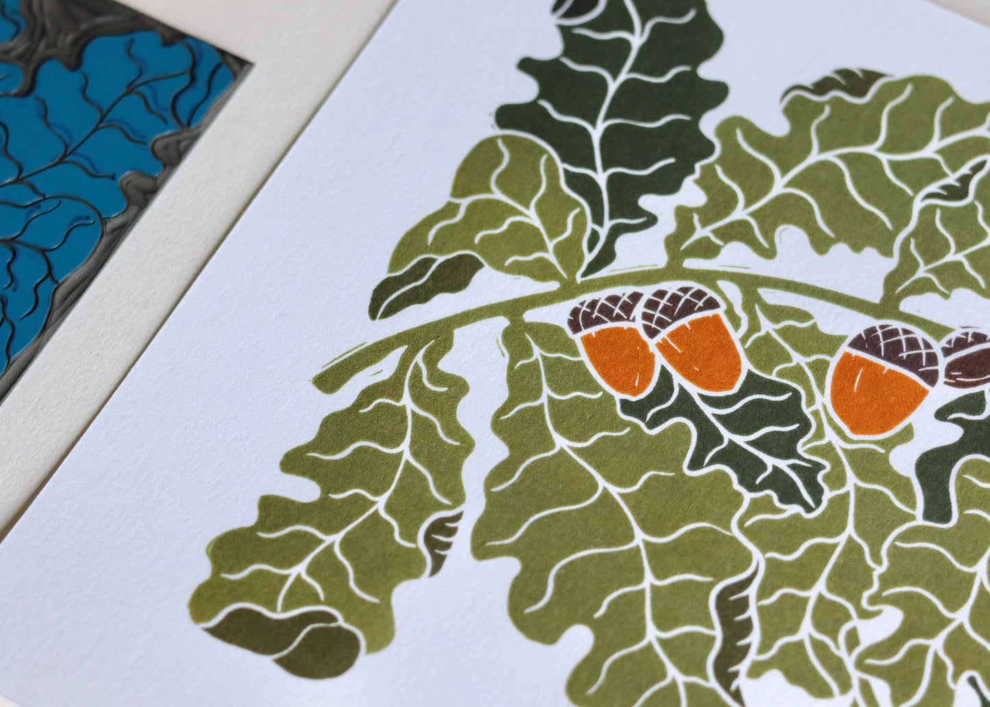 Autumn Oak Leaves Linocut Art | A4 Art Print on Cotton Paper