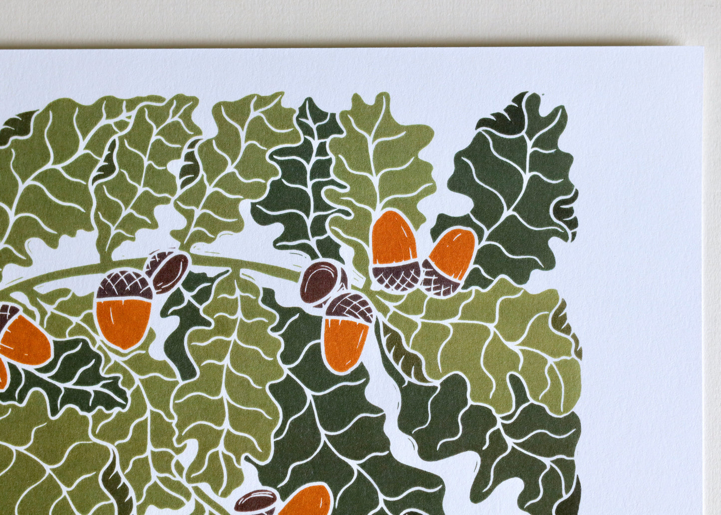 Autumn Oak Leaves Linocut Art | A4 Art Print on Cotton Paper