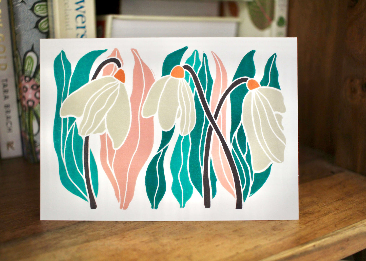 Snowdrops Linocut Art Greeting Card - Single Card & Envelope