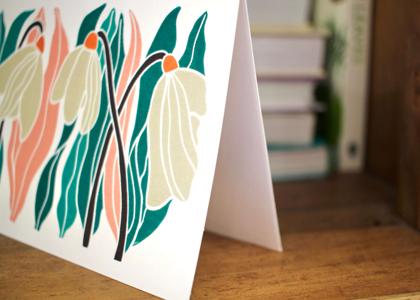 Snowdrops Linocut Art Greeting Card - Single Card & Envelope