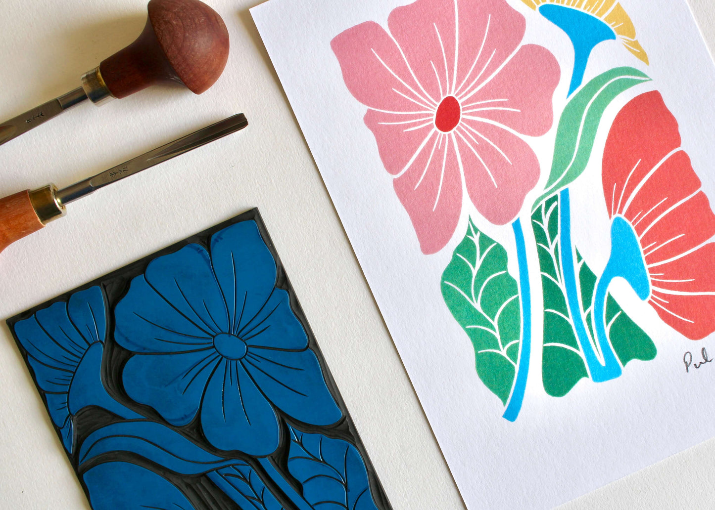 Bold & Beautiful Floral Linocut Art Print - A5