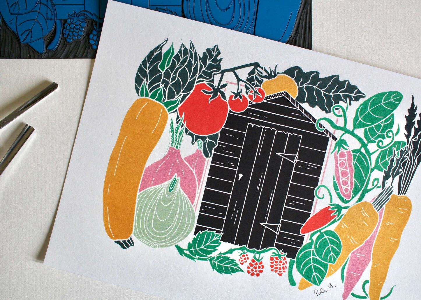 On the Allotment Linocut Art Print - A4