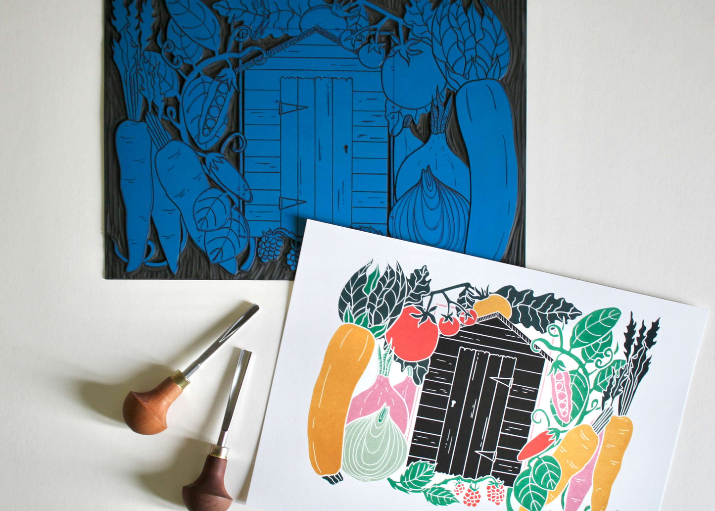 On the Allotment Linocut Art Print - A4