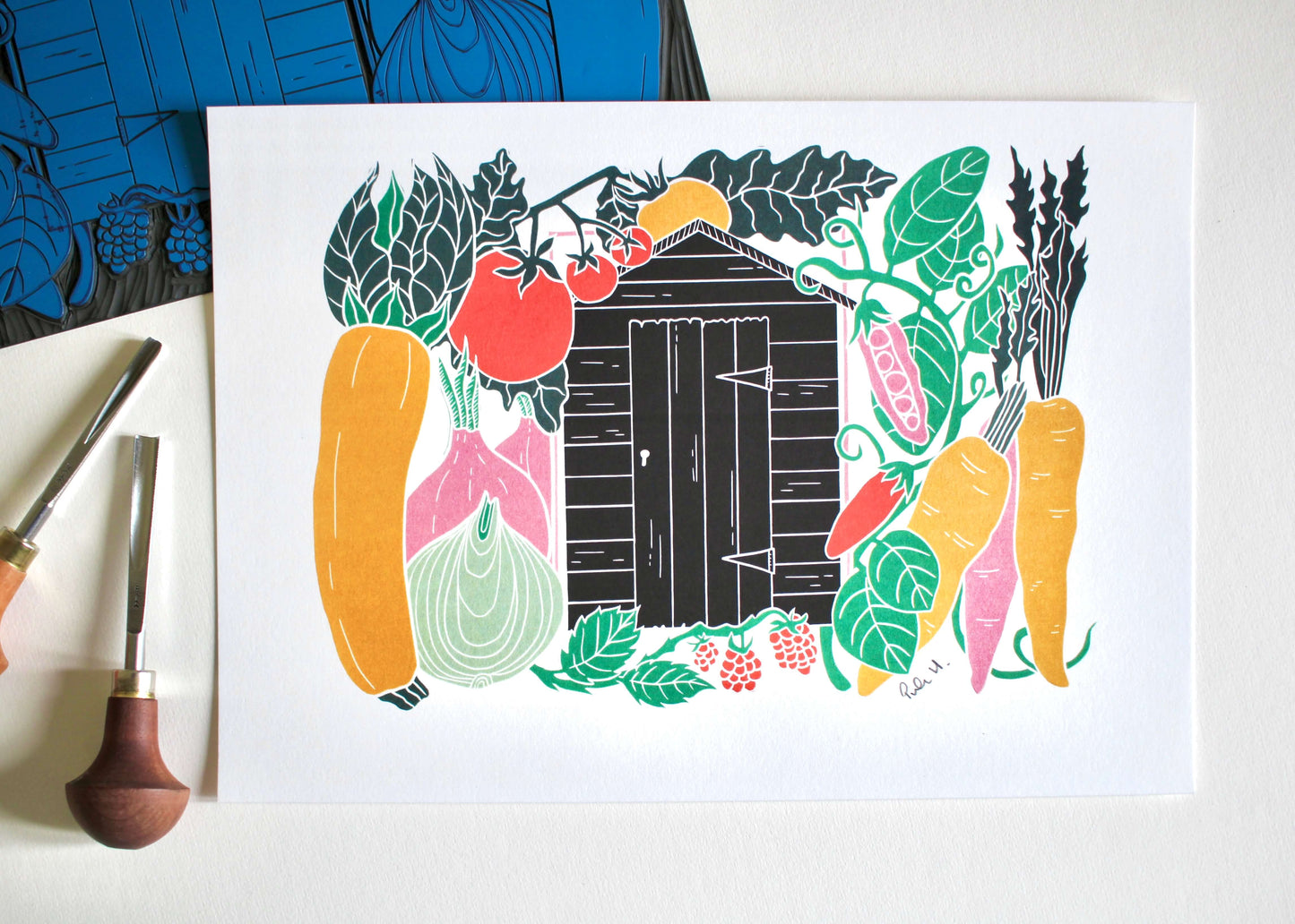 On the Allotment Linocut Art Print - A4