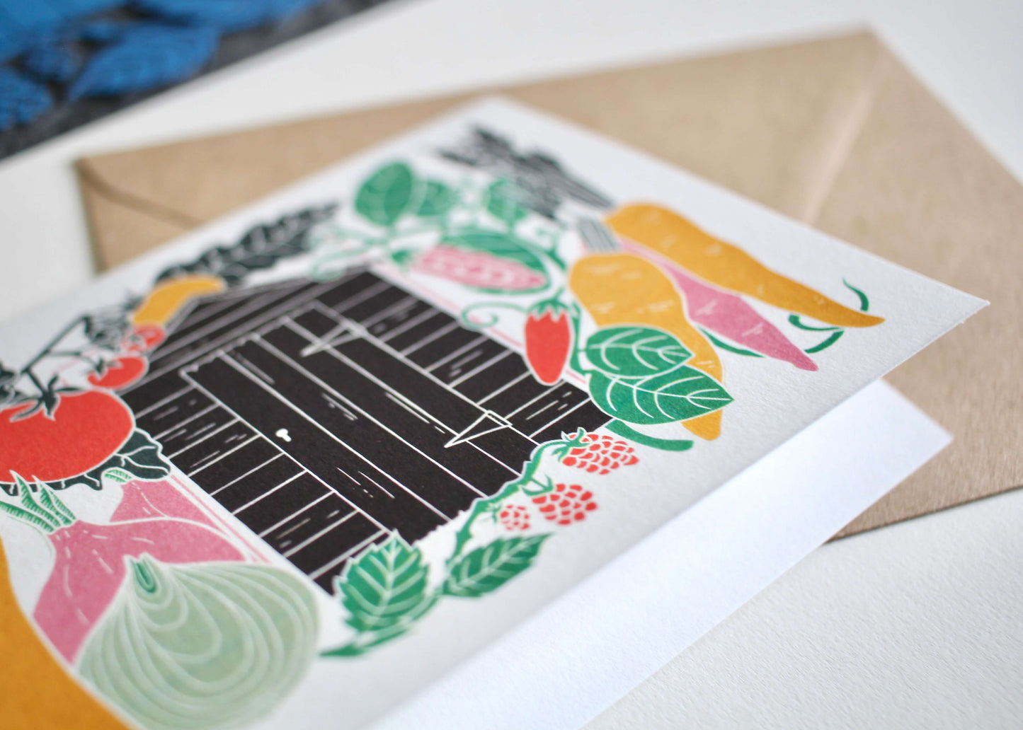 On the Allotment Linocut Greeting Card