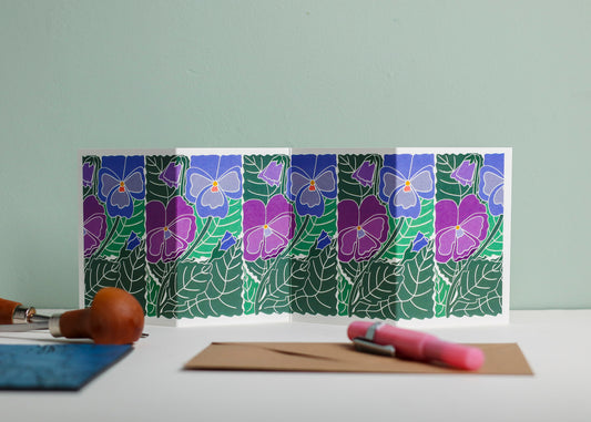 Garden Pansies Flower Garland Card | Single Card & Envelope