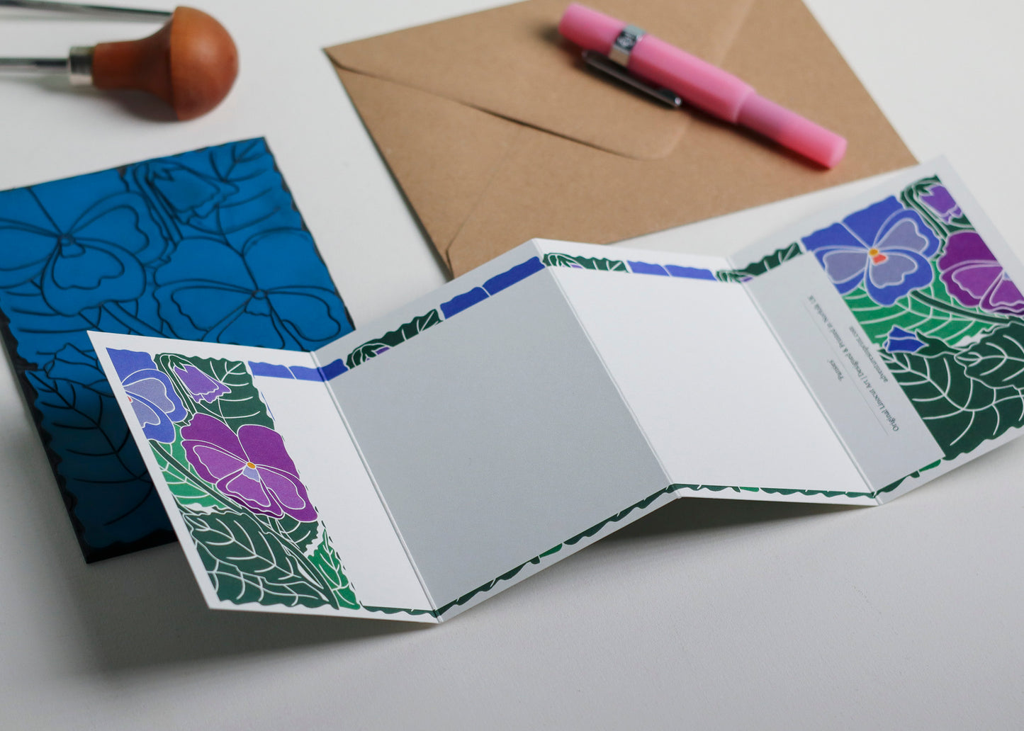 Garden Pansies Flower Garland Card | Single Card & Envelope