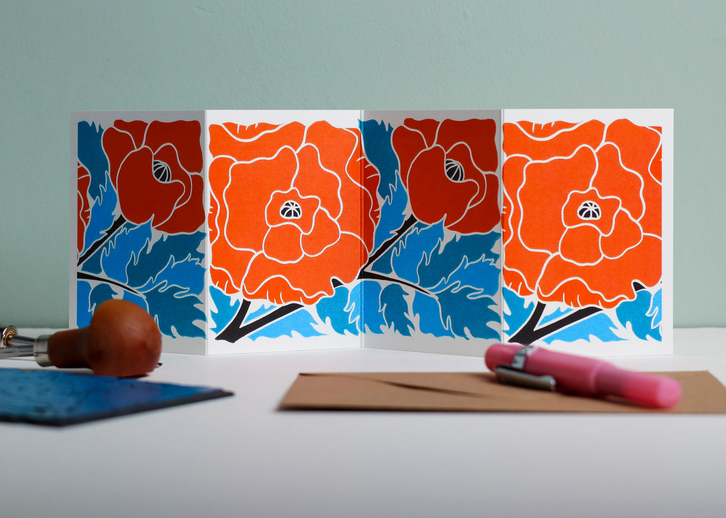 Poppy Garland Flower Card (August birth flower) | Single Card & Envelope