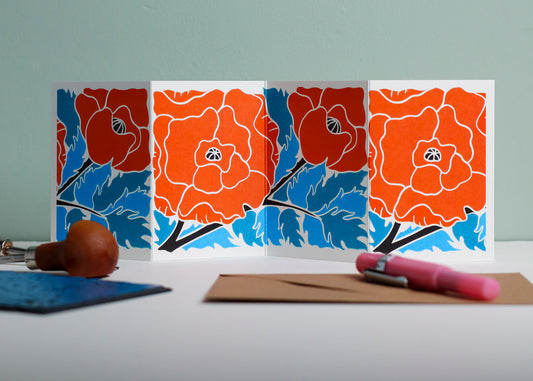 Poppy Garland Flower Card (August birth flower) | Single Card & Envelope
