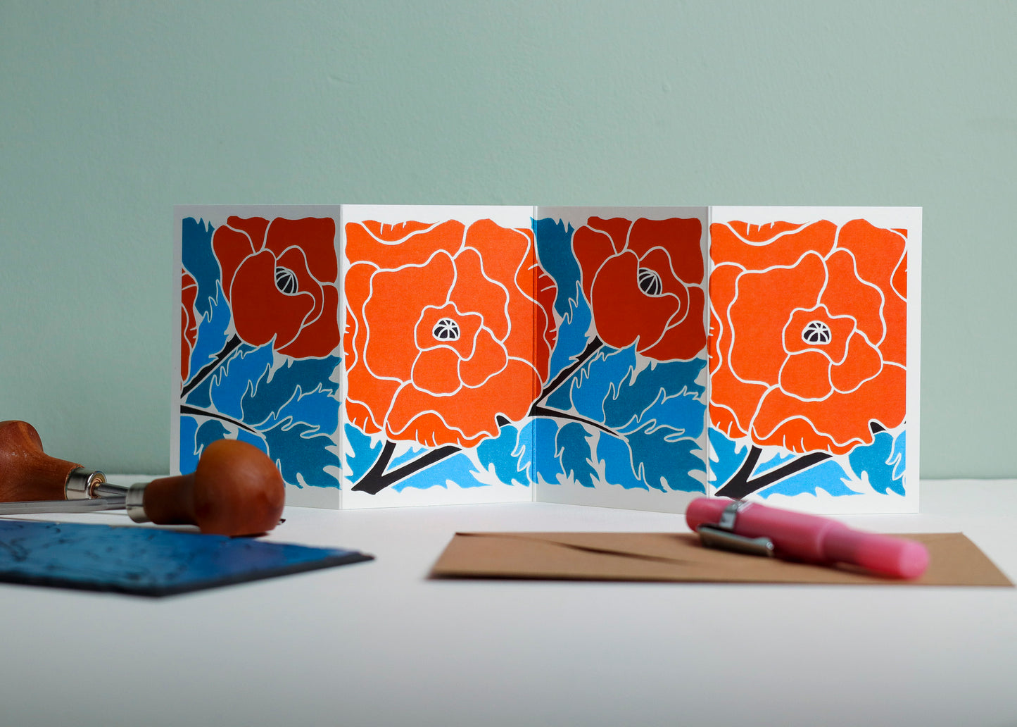 Poppy Garland Flower Card (August birth flower) | Single Card & Envelope
