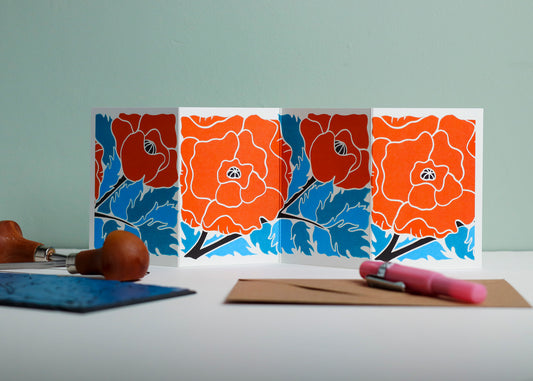 Poppy Garland Flower Card (August birth flower) | Single Card & Envelope