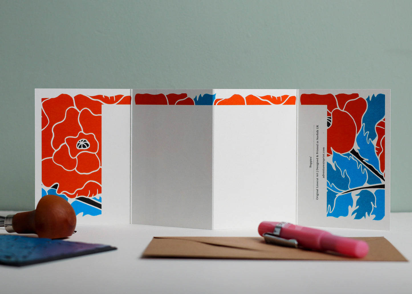 Poppy Garland Flower Card (August birth flower) | Single Card & Envelope