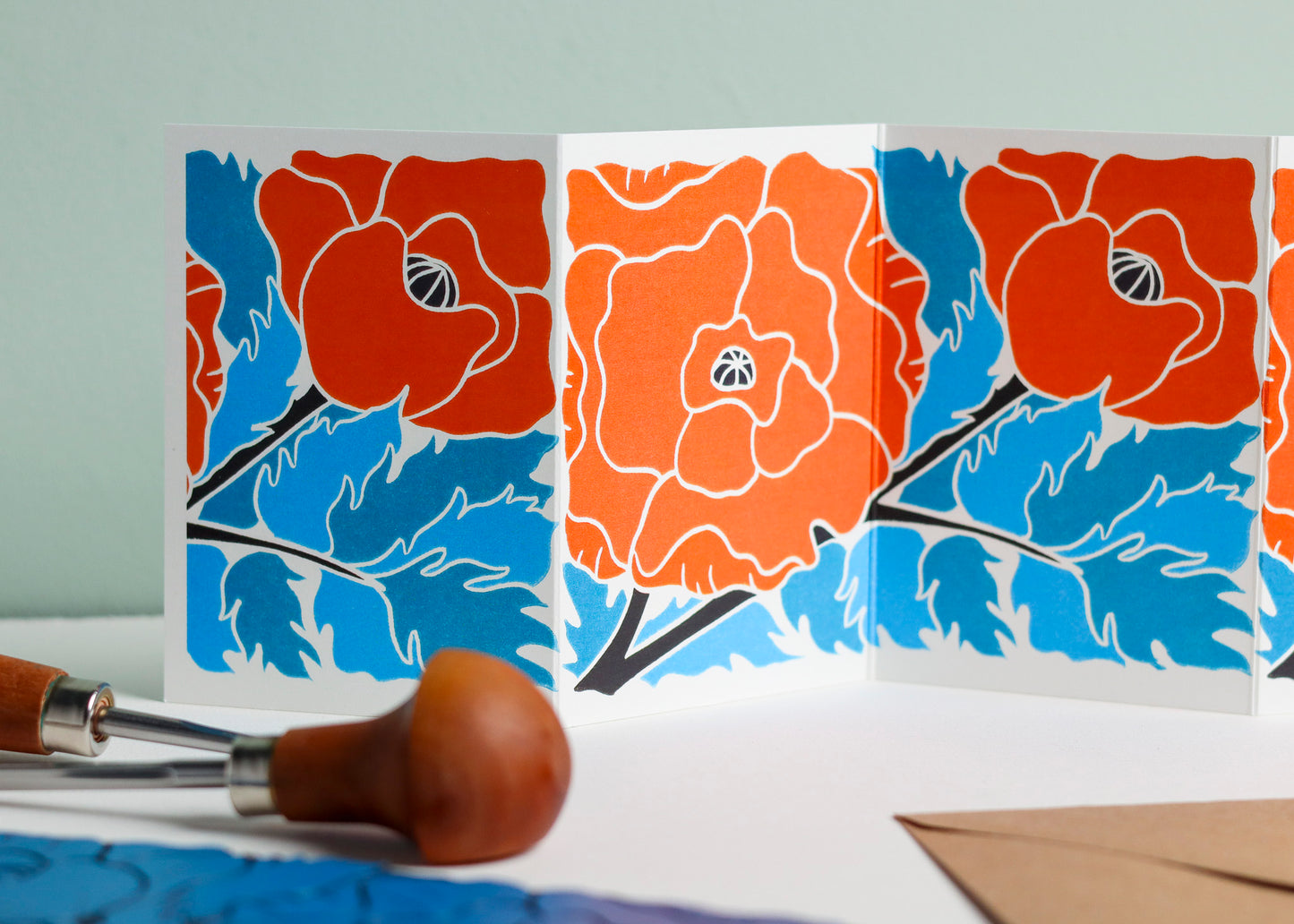 Poppy Garland Flower Card (August birth flower) | Single Card & Envelope