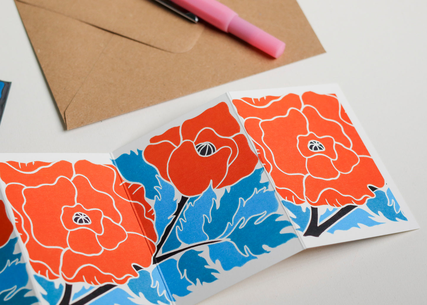 Poppy Garland Flower Card (August birth flower) | Single Card & Envelope
