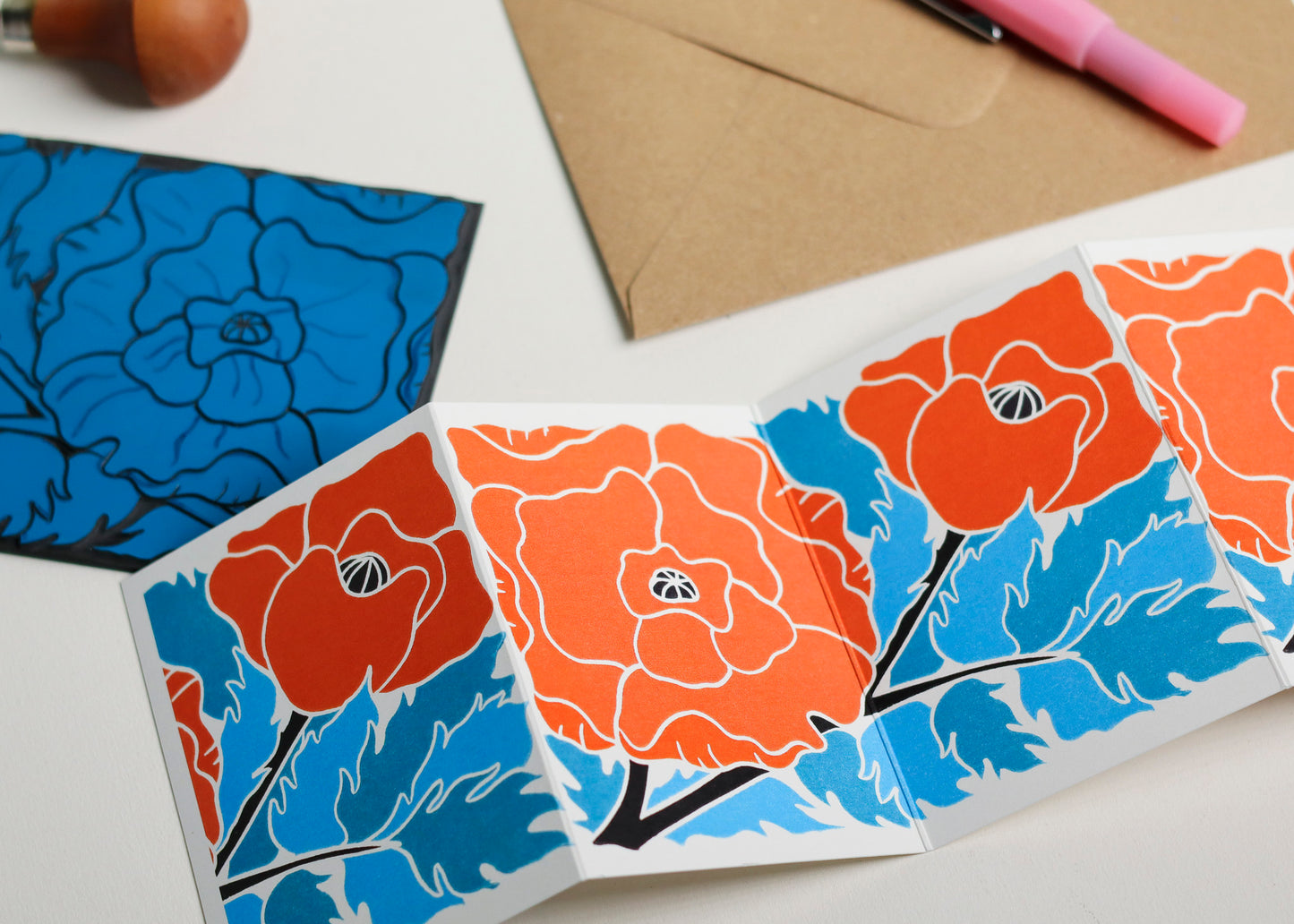 Poppy Garland Flower Card (August birth flower) | Single Card & Envelope
