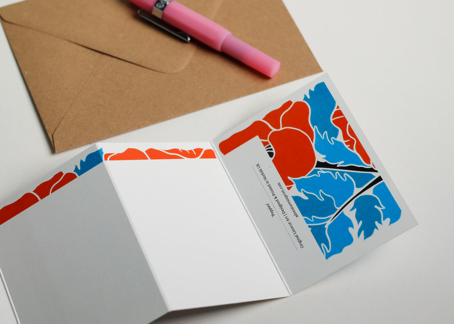 Poppy Garland Flower Card (August birth flower) | Single Card & Envelope