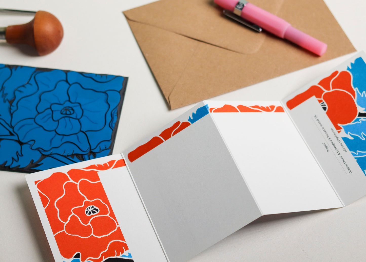 Poppy Garland Flower Card (August birth flower) | Single Card & Envelope