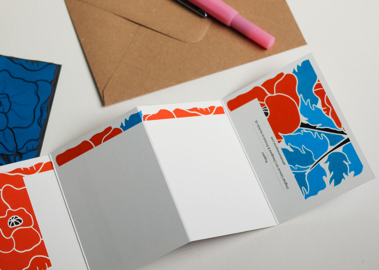 Poppy Garland Flower Card (August birth flower) | Single Card & Envelope
