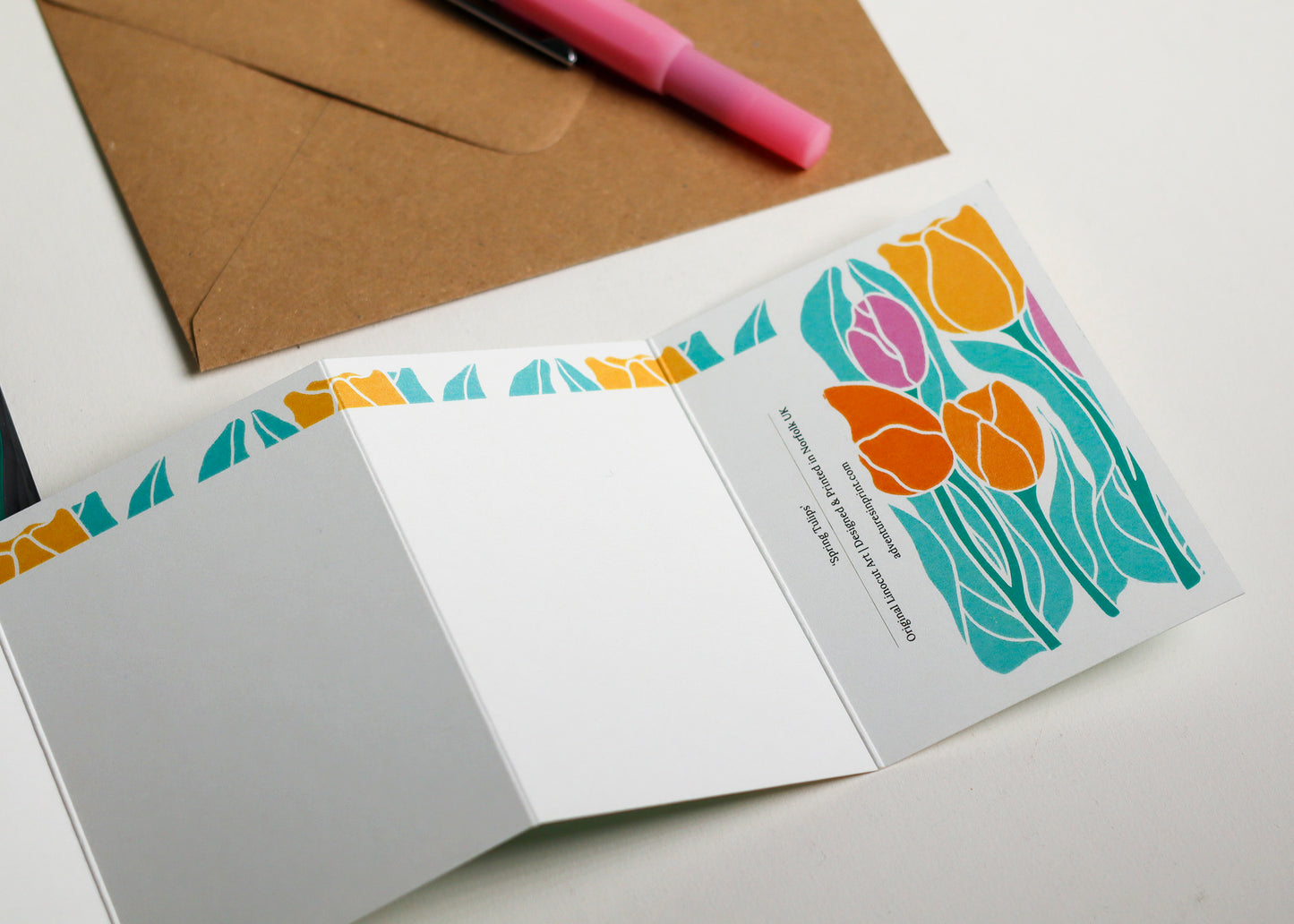 Spring Tulips Linocut Garland Card | Single Card & Envelope
