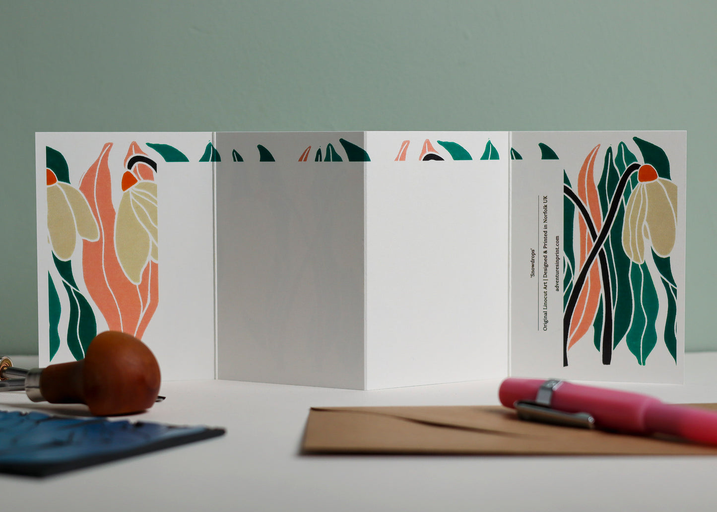 Snowdrop Linocut Garland Card (January birth flower) | Single Card & Envelope