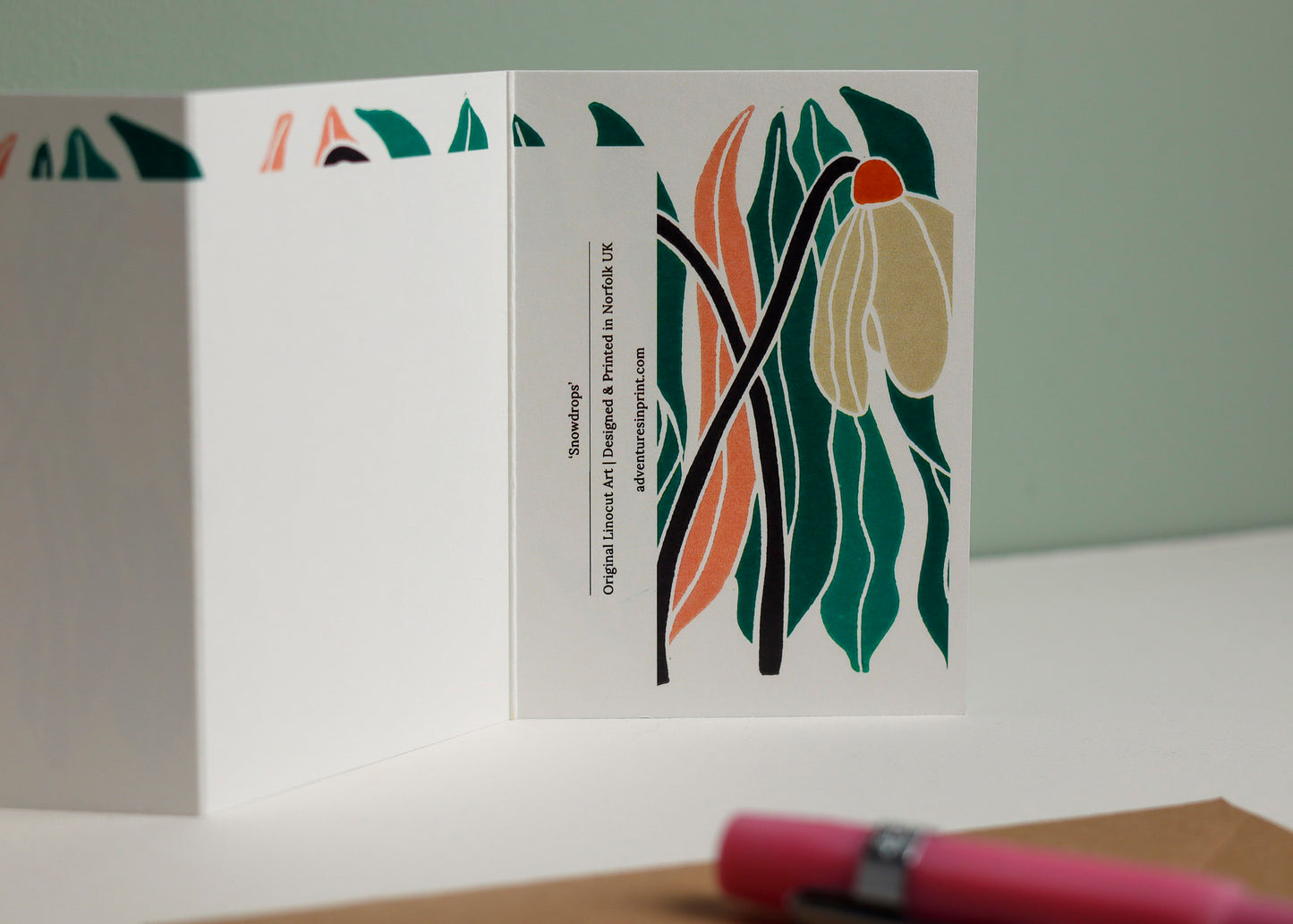 Snowdrop Linocut Garland Card (January birth flower) | Single Card & Envelope