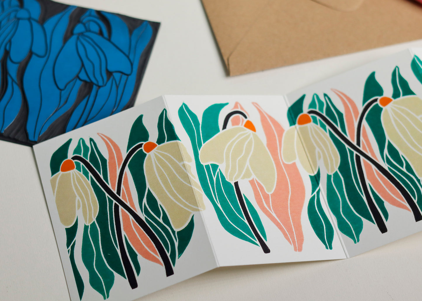 Snowdrop Linocut Garland Card (January birth flower) | Single Card & Envelope