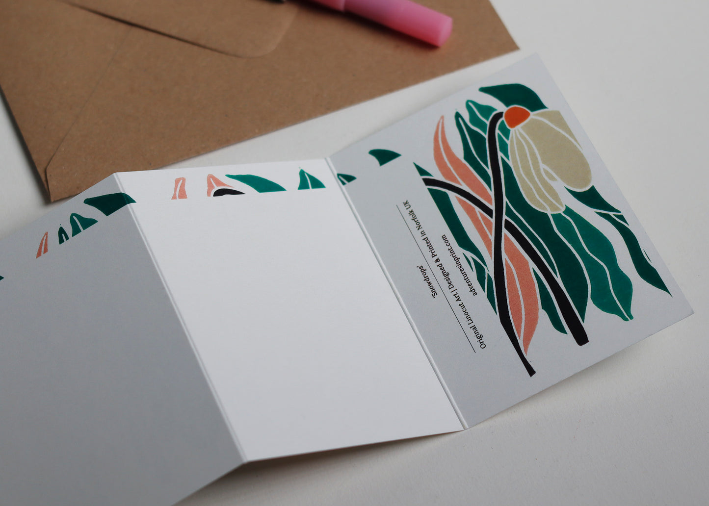 Snowdrop Linocut Garland Card (January birth flower) | Single Card & Envelope