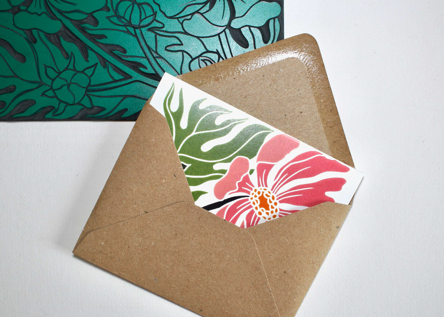 Cosmos Floral Linocut Concertina Card | Single Card with Envelope