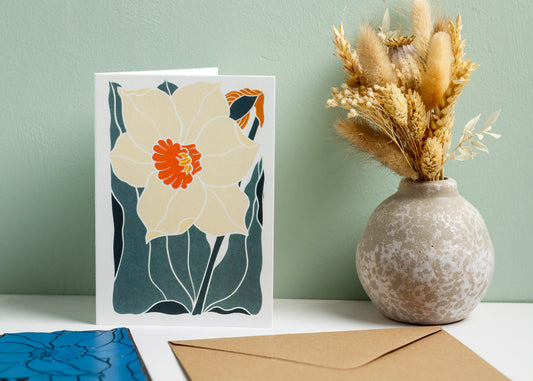 Dancing Bright Daffodil Luxury Cotton Card | Single Card & Envelope