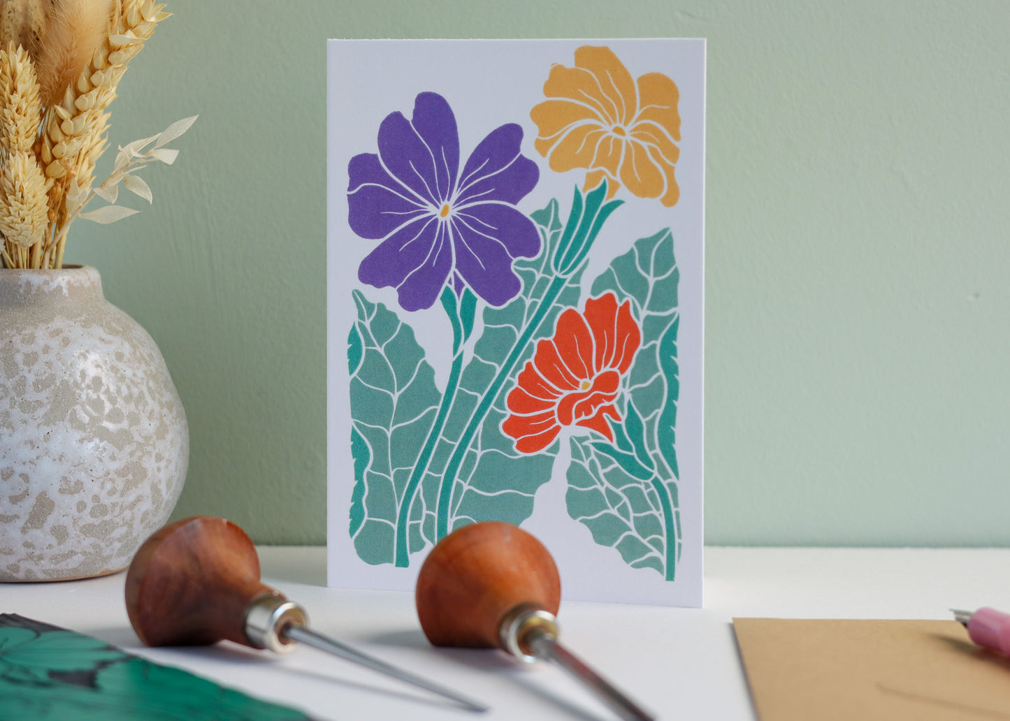 Primroses in Spring Luxury Cotton Card | Single Card & Envelope