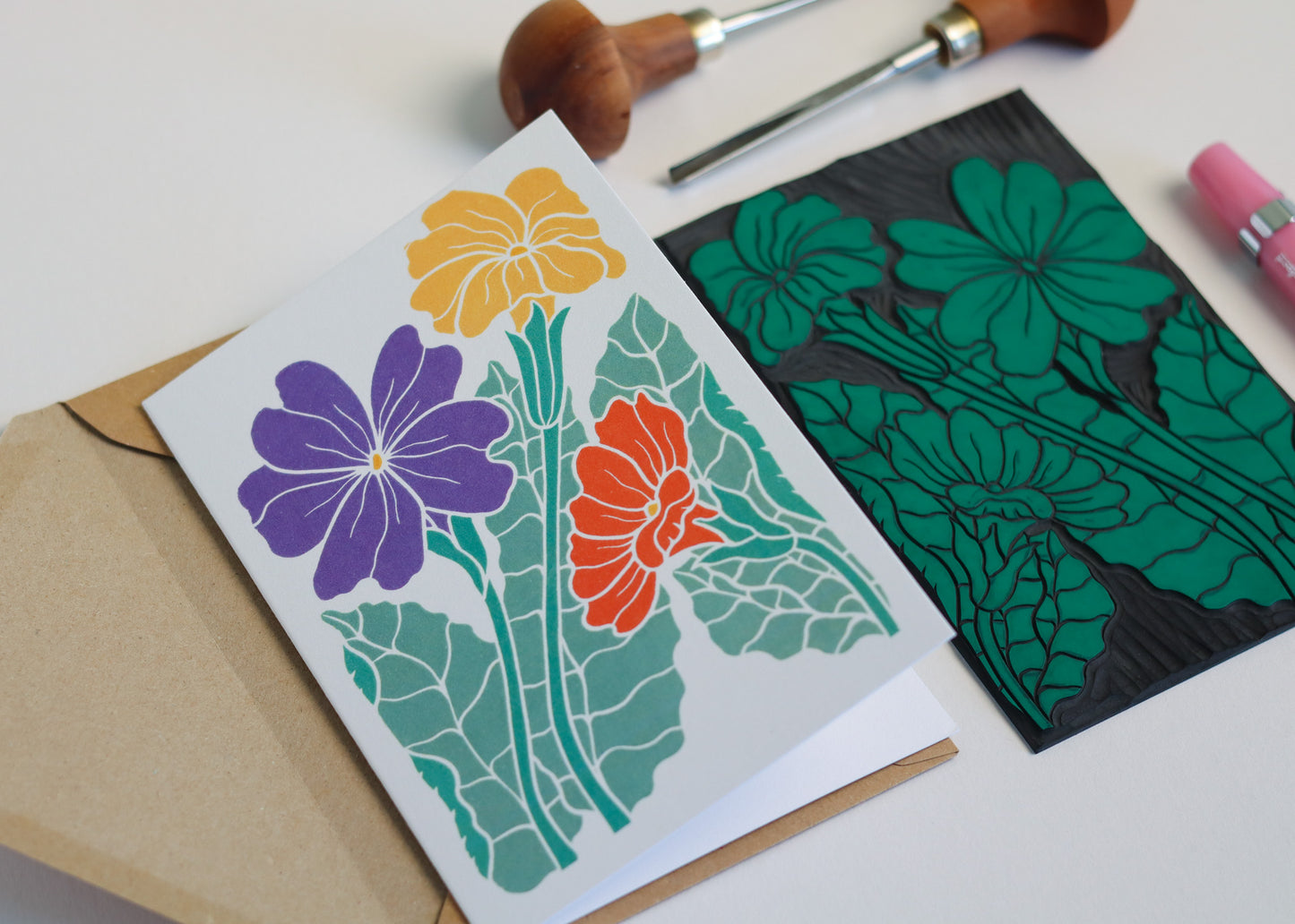 Primroses in Spring Luxury Cotton Card | Single Card & Envelope