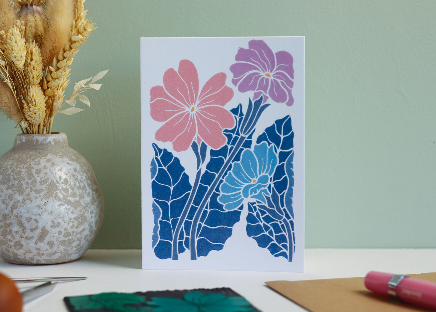 Primroses in Moonlight Luxury Cotton Card | Single Card & Envelope