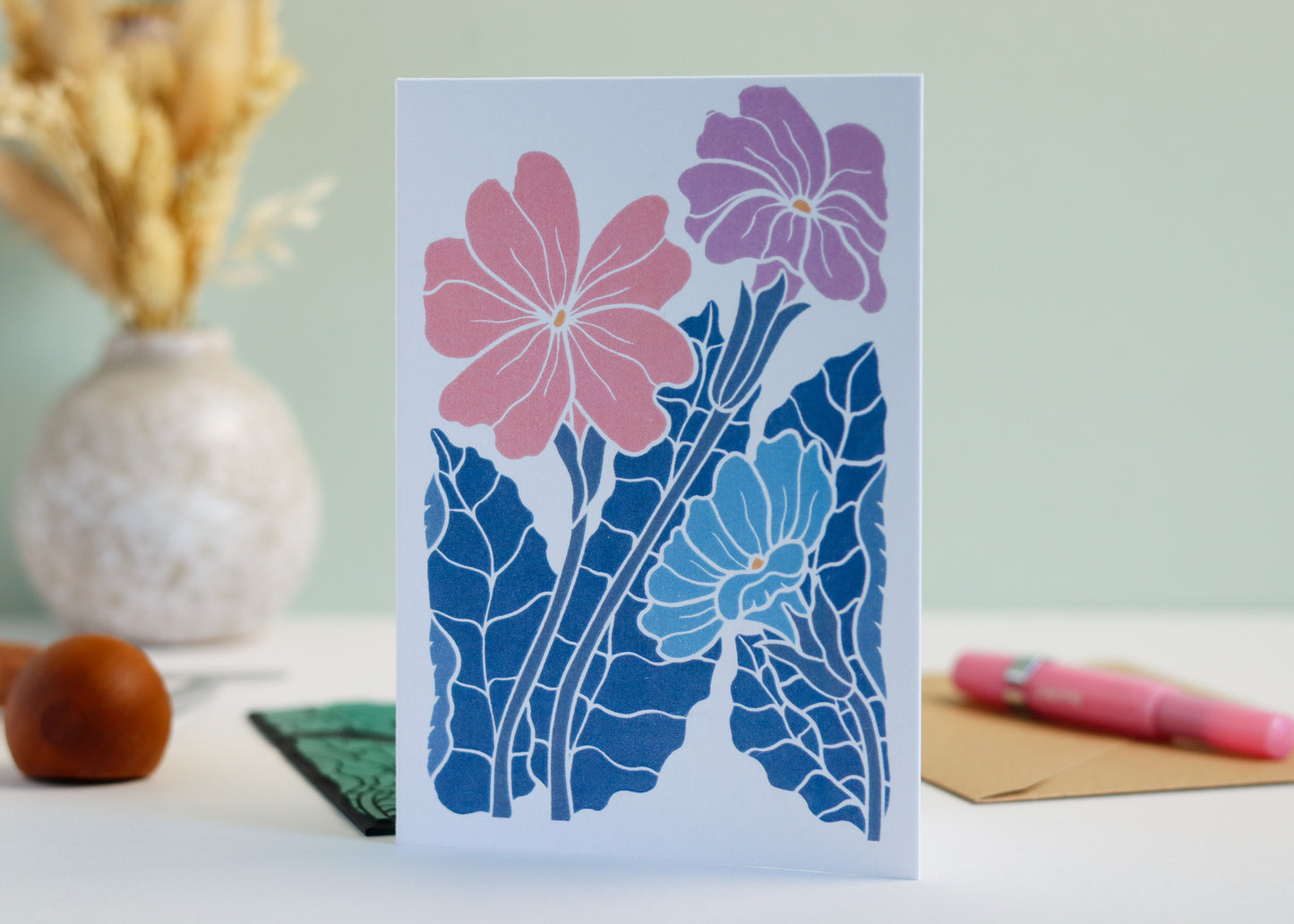 Primroses in Moonlight Luxury Cotton Card | Single Card & Envelope