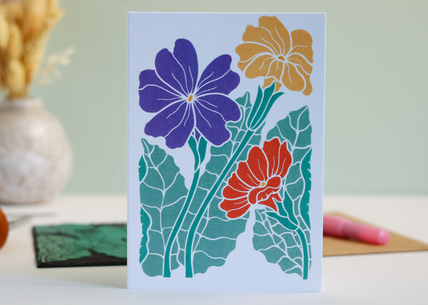 Primroses in Spring Luxury Cotton Card | Single Card & Envelope