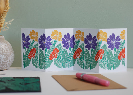 Primroses in Spring Garland Card | Single Card & Envelope