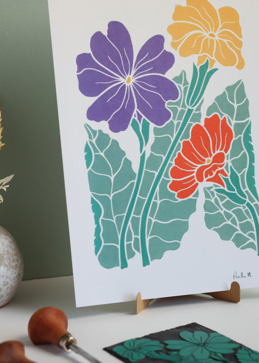Primroses in Spring | Art Print on Cotton Paper