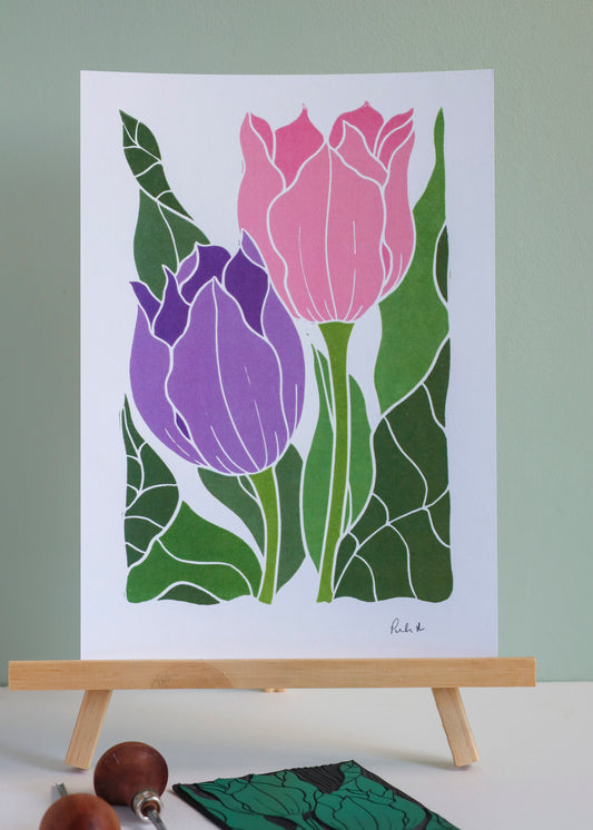 Tulips in the Border | Art Print on Cotton Paper